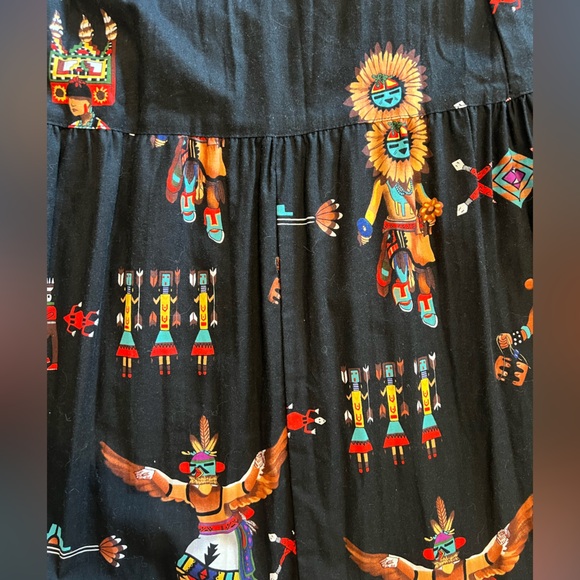 Vintage Native American kachina doll print tiered skirt small - Picture 6 of 7
